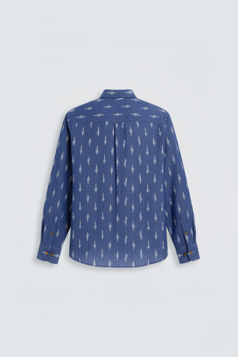 COTTON - LINEN INDIGO IKAT PRINT SHIRT