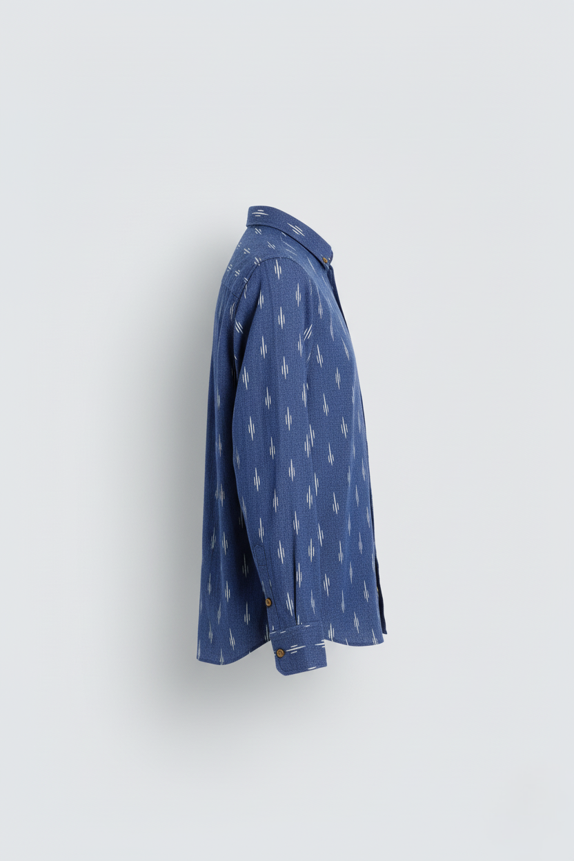 COTTON - LINEN INDIGO IKAT PRINT SHIRT