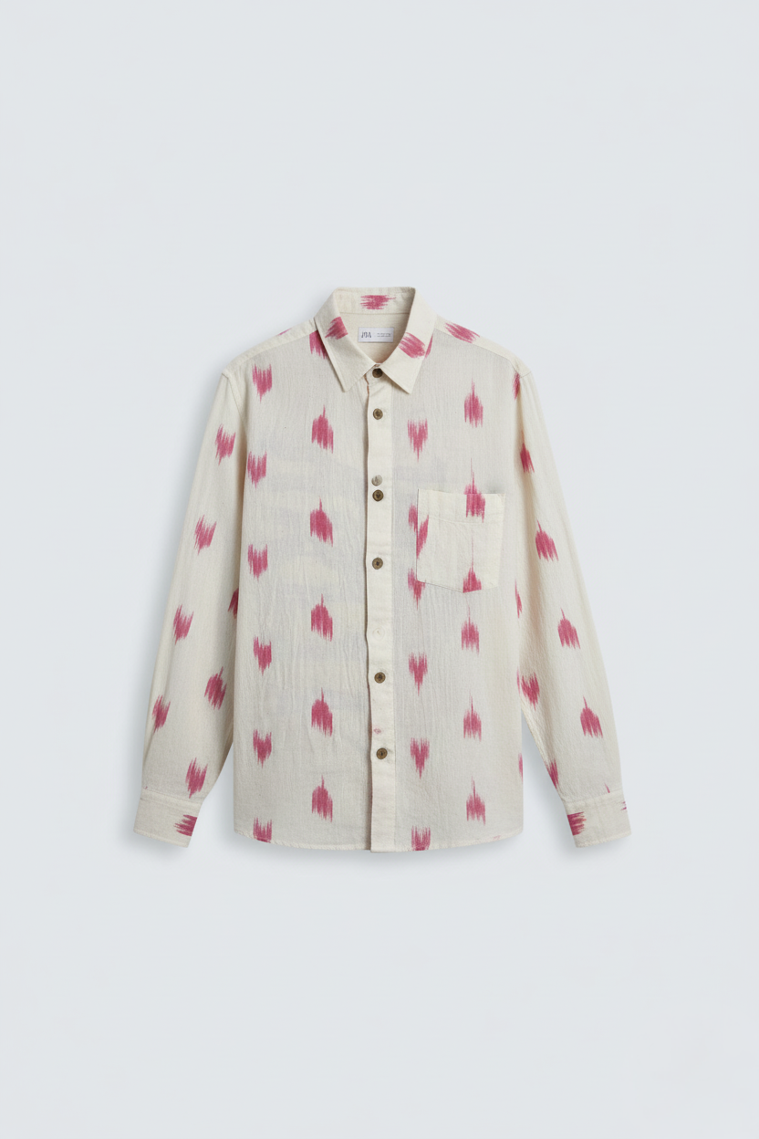 COTTON - LINEN IKAT PRINT CASUAL SHIRT