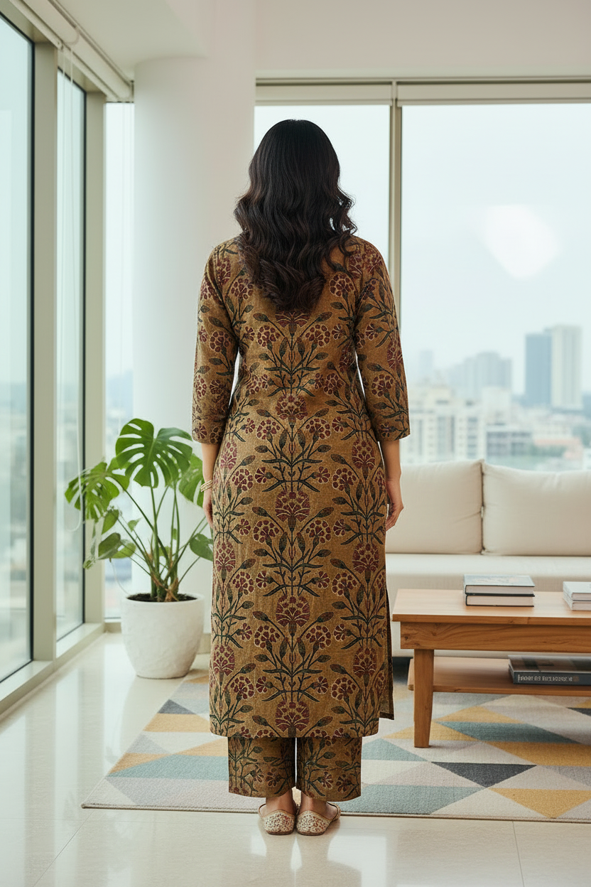 Floral Kurta Set – Brown Block Print Co-ord