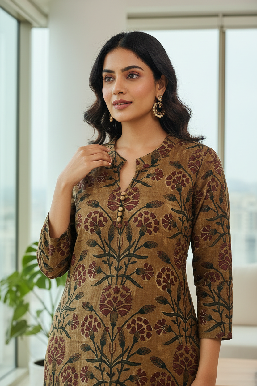 Floral Kurta Set – Brown Block Print Co-ord